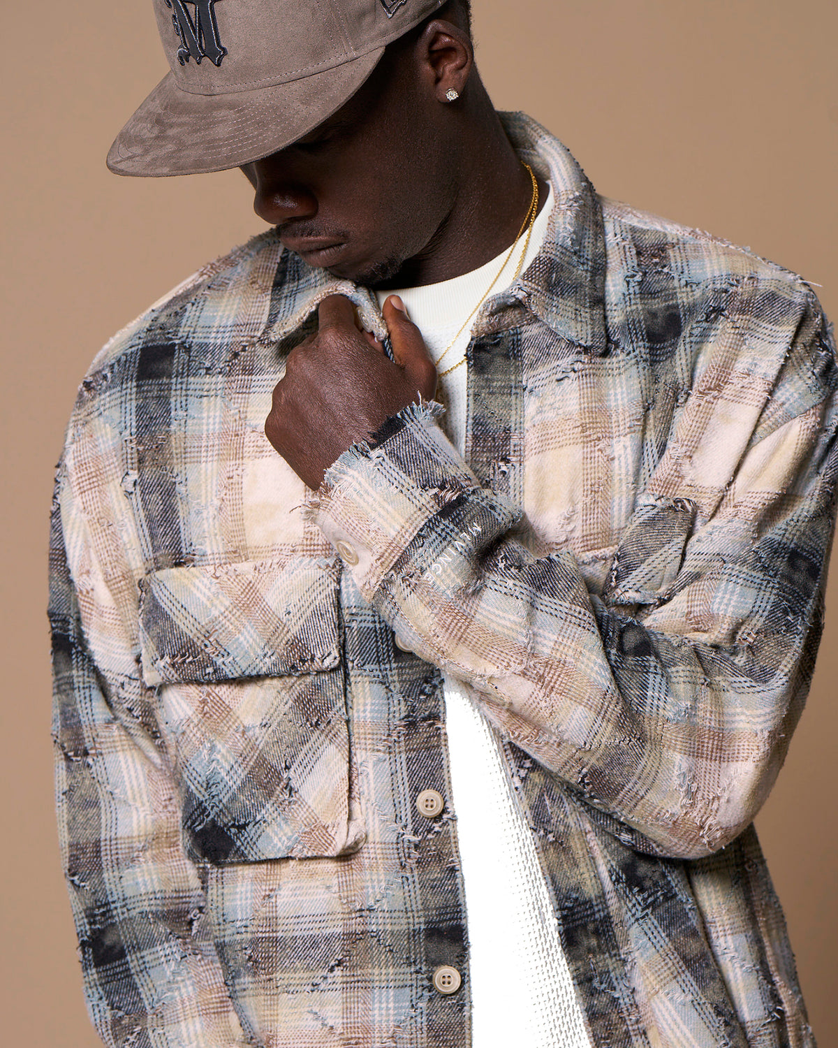 DISTRESSED CHECK SHIRTS - BLUE