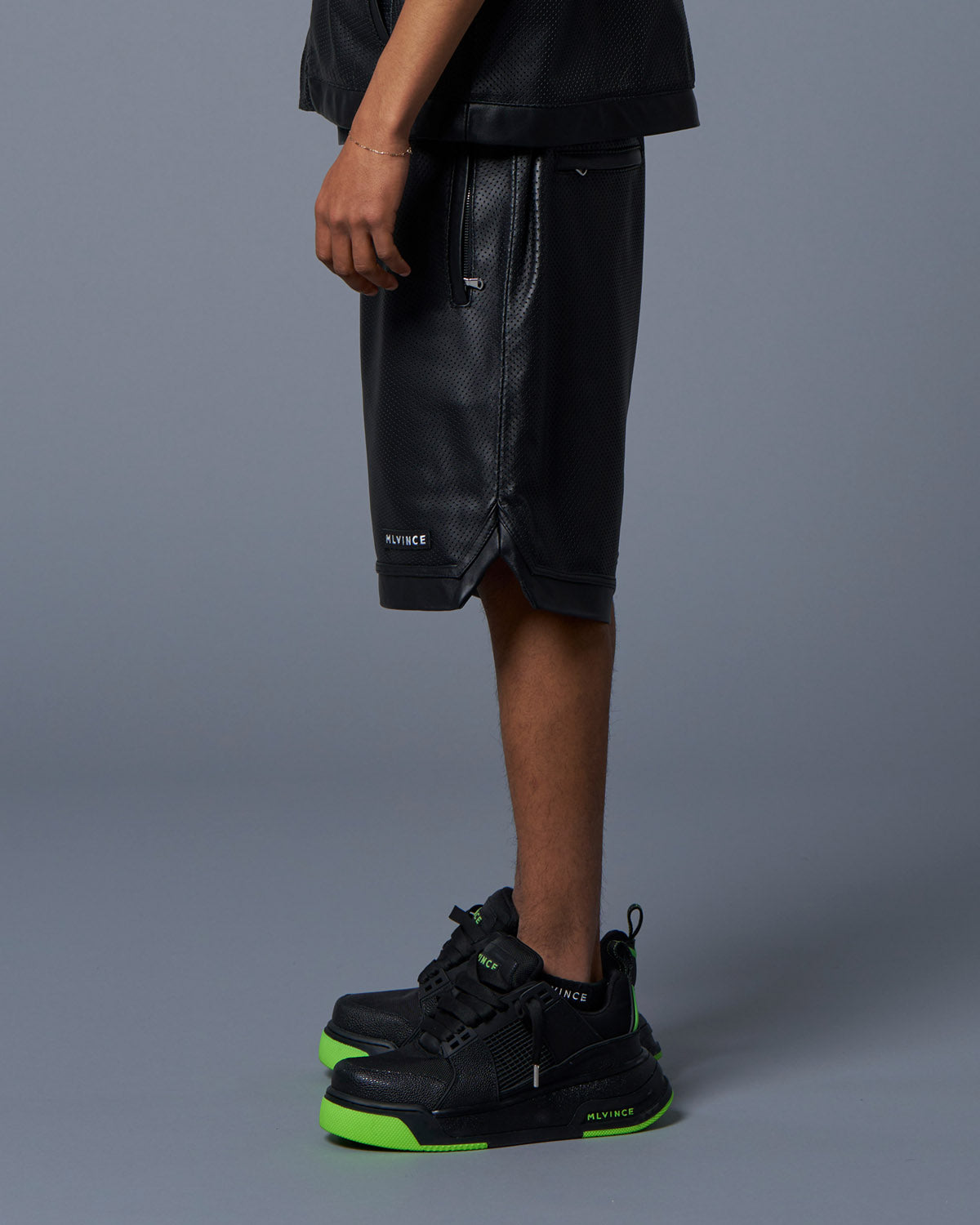 LEATHER BASKETBALL SHORTS - BLACK