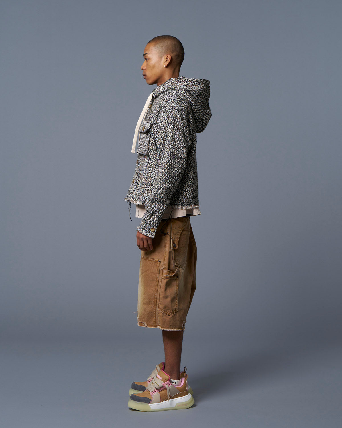 HERRINGBONE CROPPED HOODY - GREEN