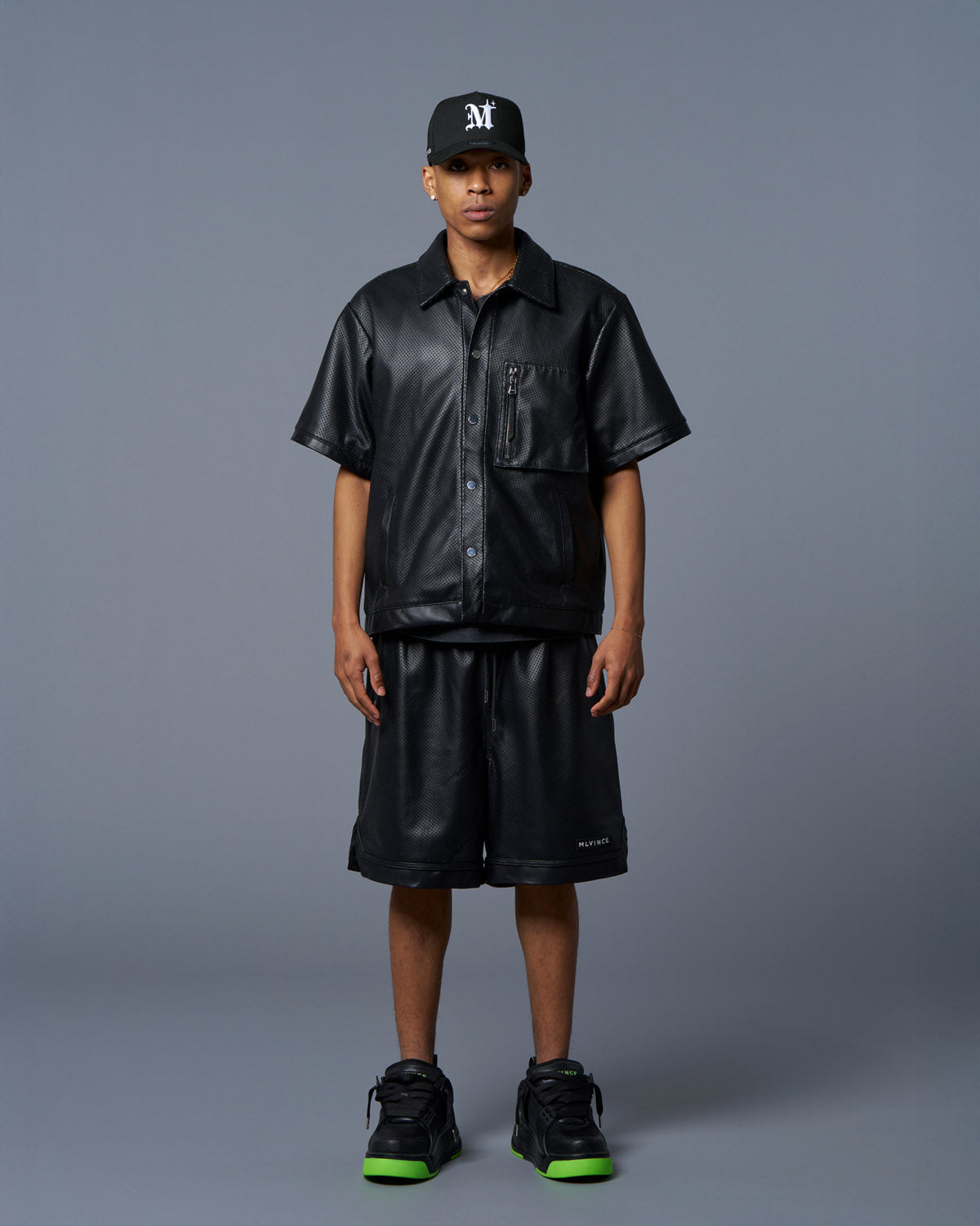 LEATHER S/S SHIRT - BLACK