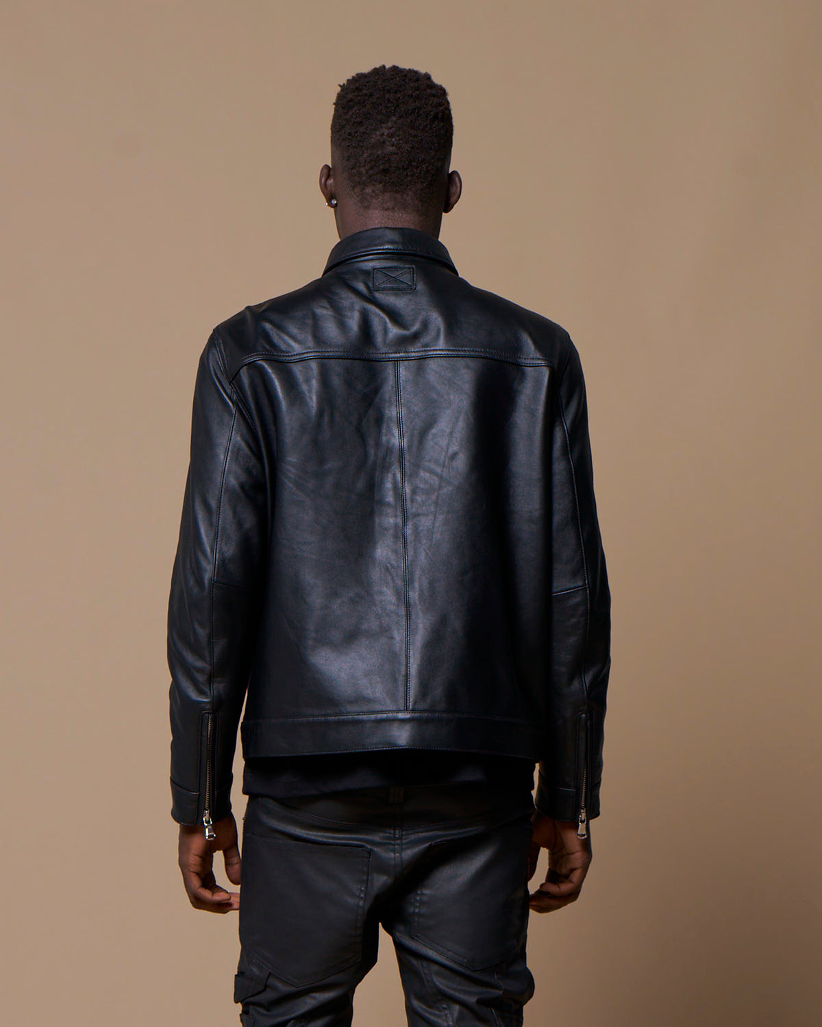 LEATHER BIKER SHIRT - BLACK