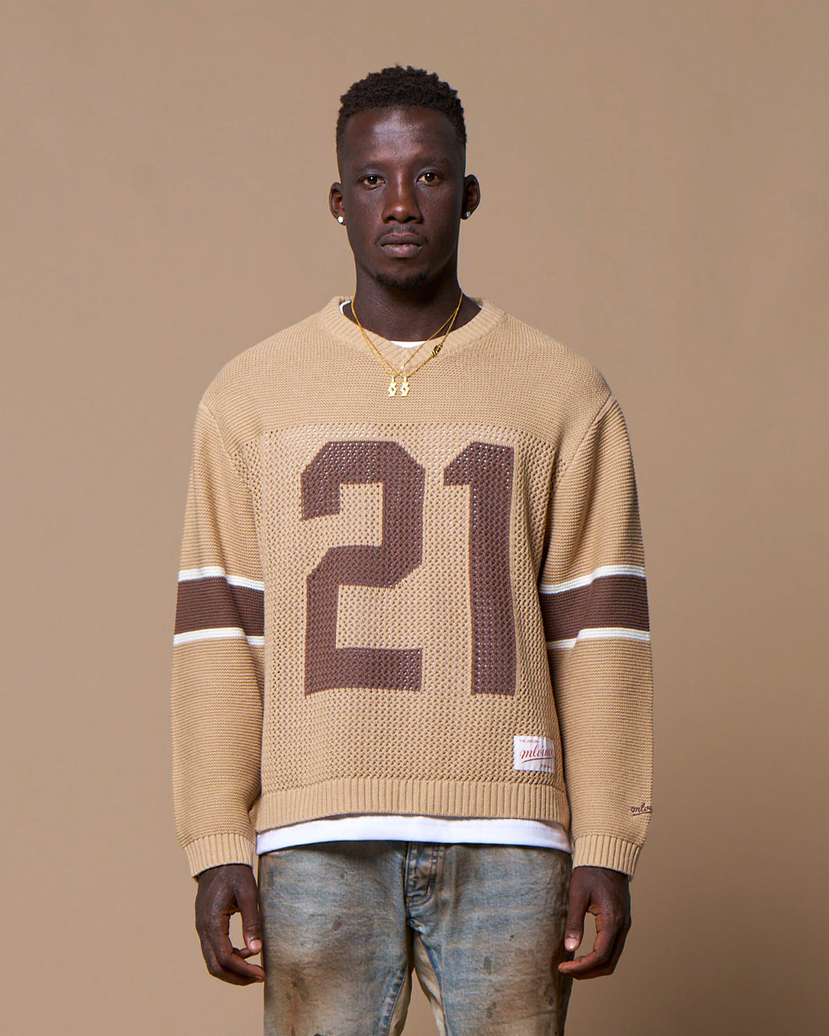 KNIT FOOTBALL TOP - BEIGE