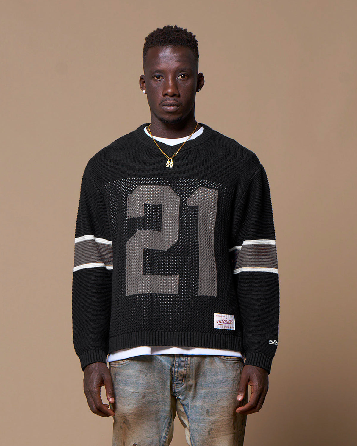 KNIT FOOTBALL TOP - BLACK