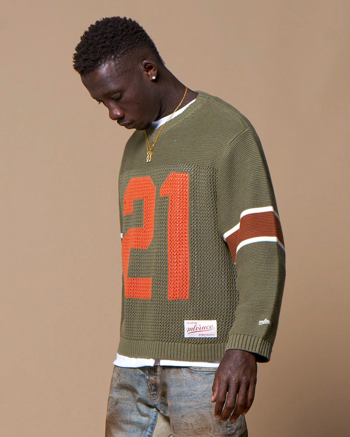 KNIT FOOTBALL TOP - OLIVE