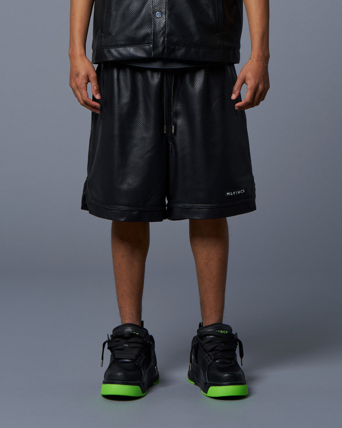 LEATHER BASKETBALL SHORTS - BLACK