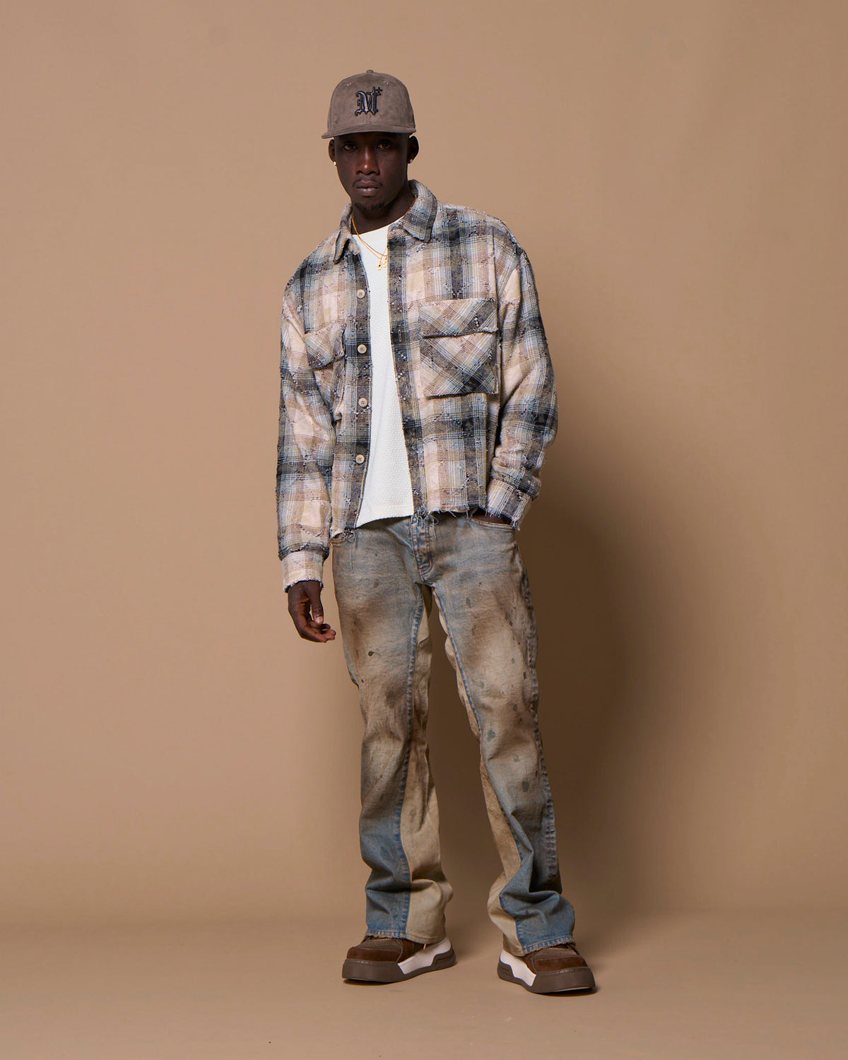 DISTRESSED CHECK SHIRTS - BLUE