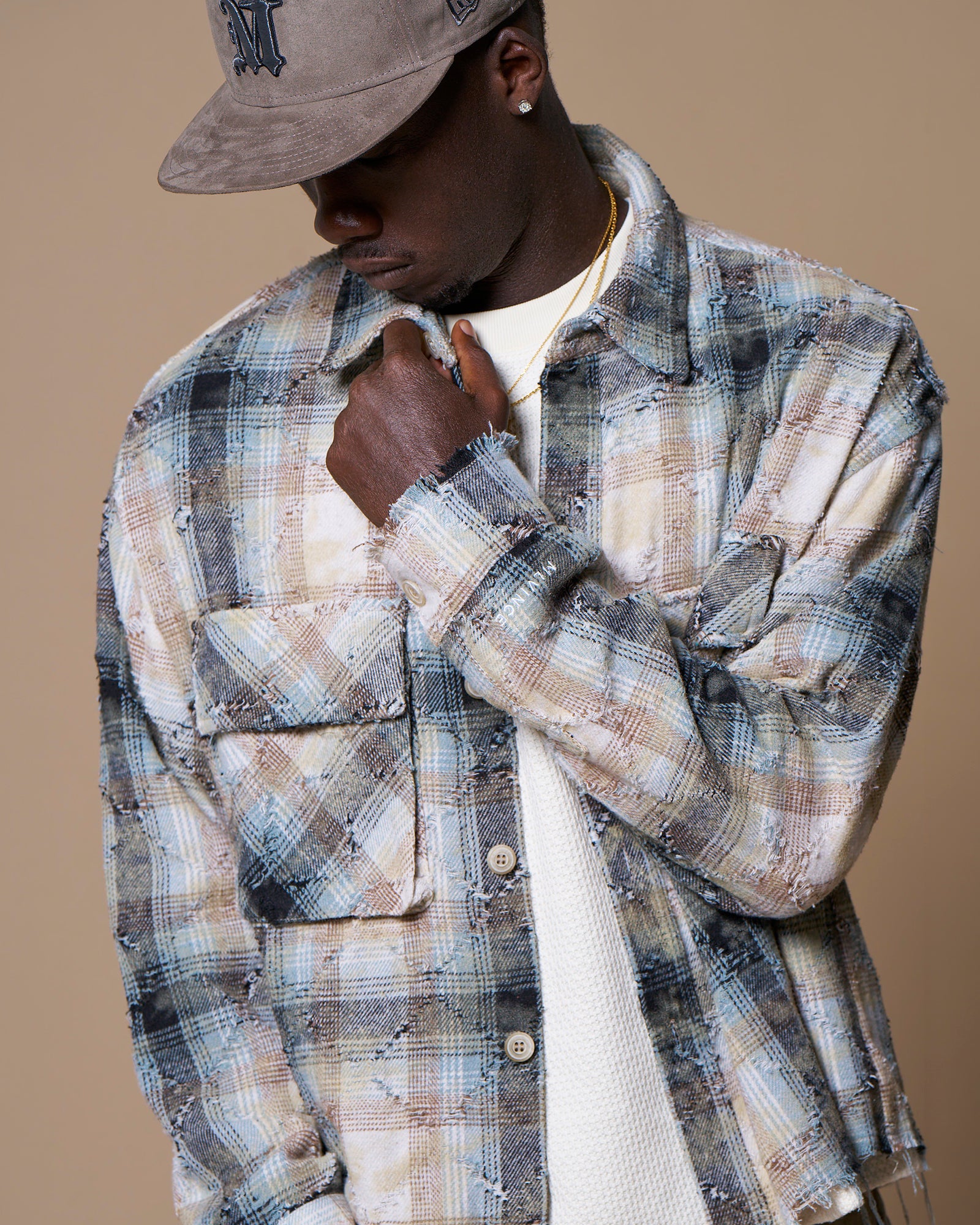 DISTRESSED CHECK SHIRTS - BLUE
