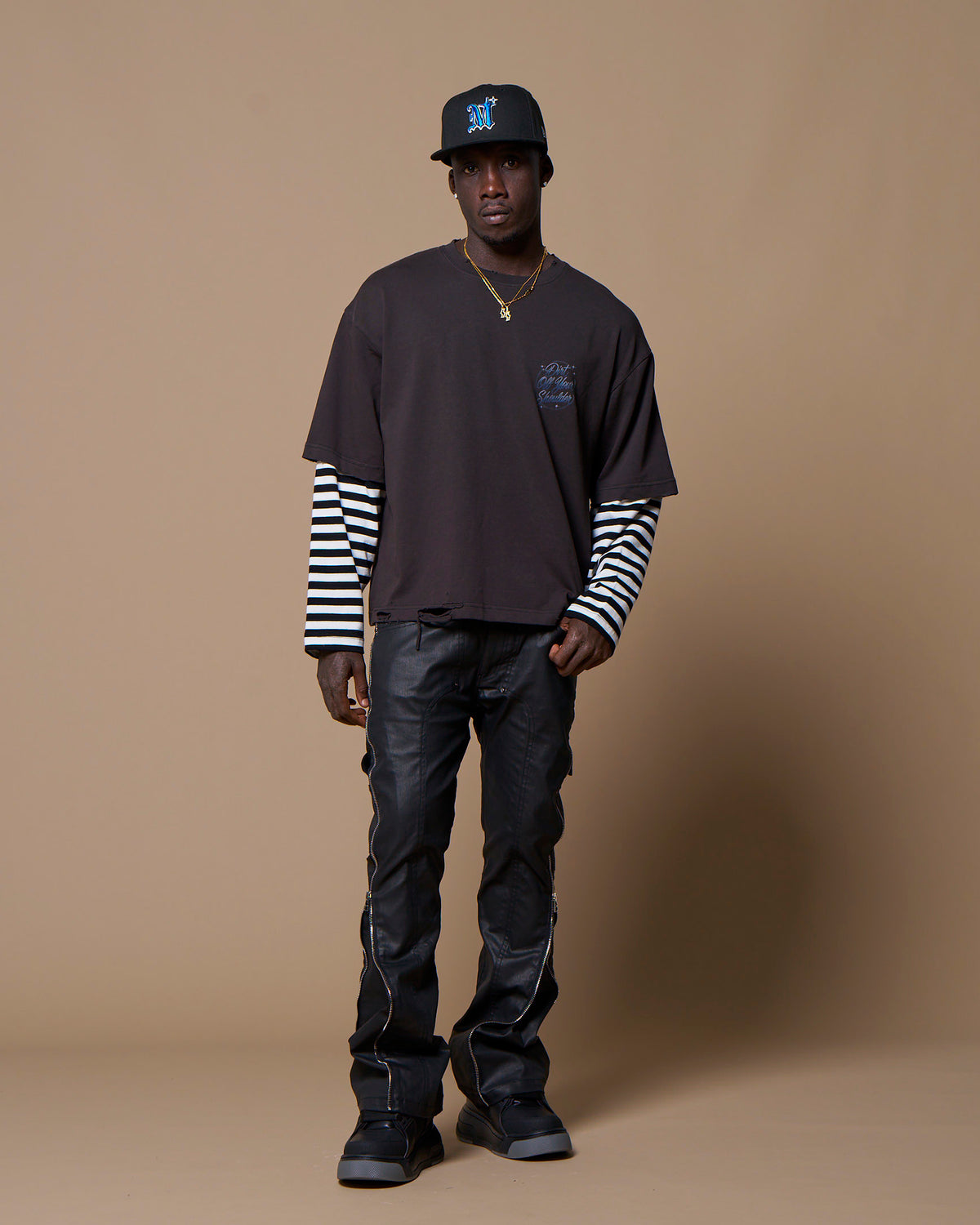 BKNY LAYERED LS TEE - WASHED BLACK