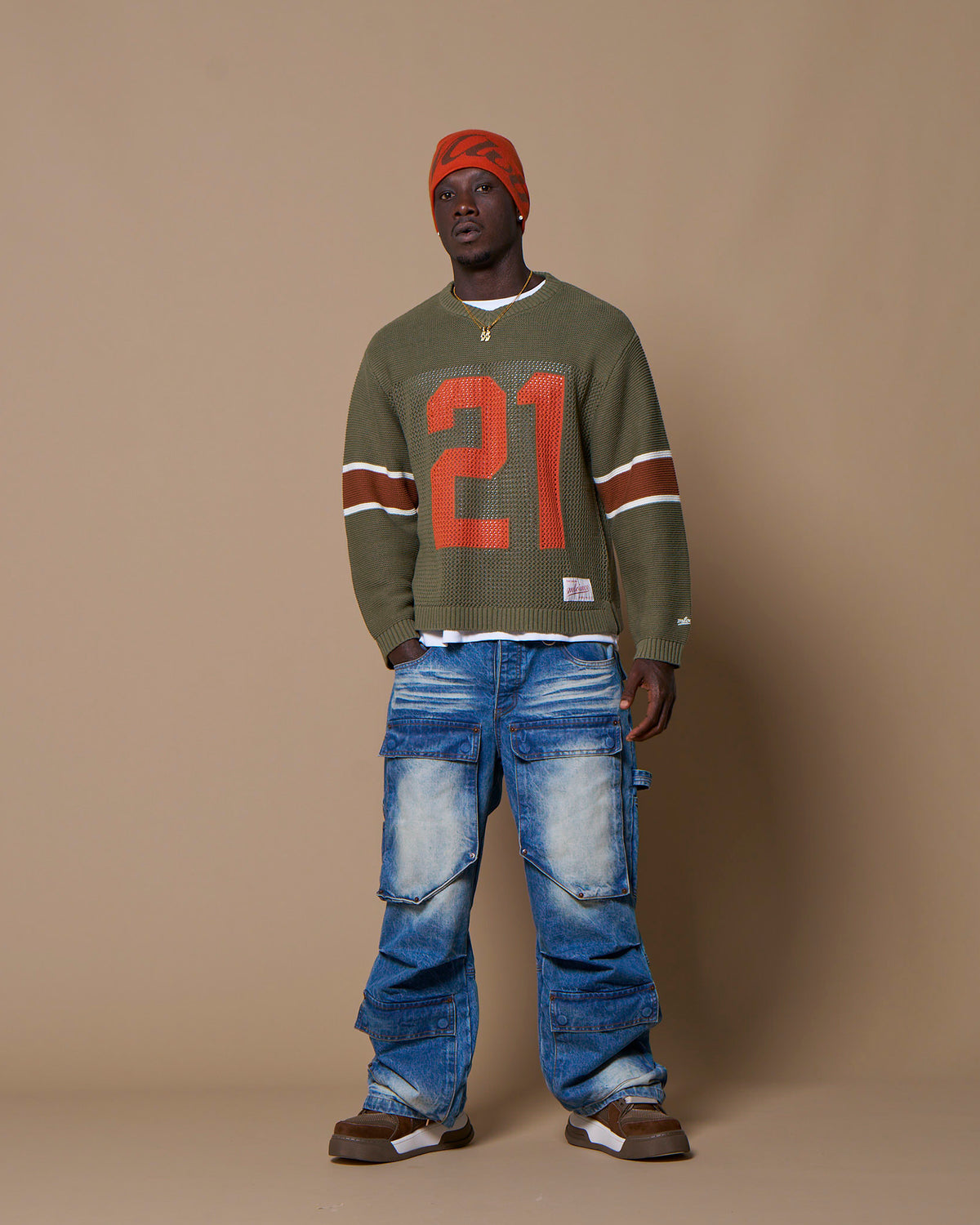 KNIT FOOTBALL TOP - OLIVE