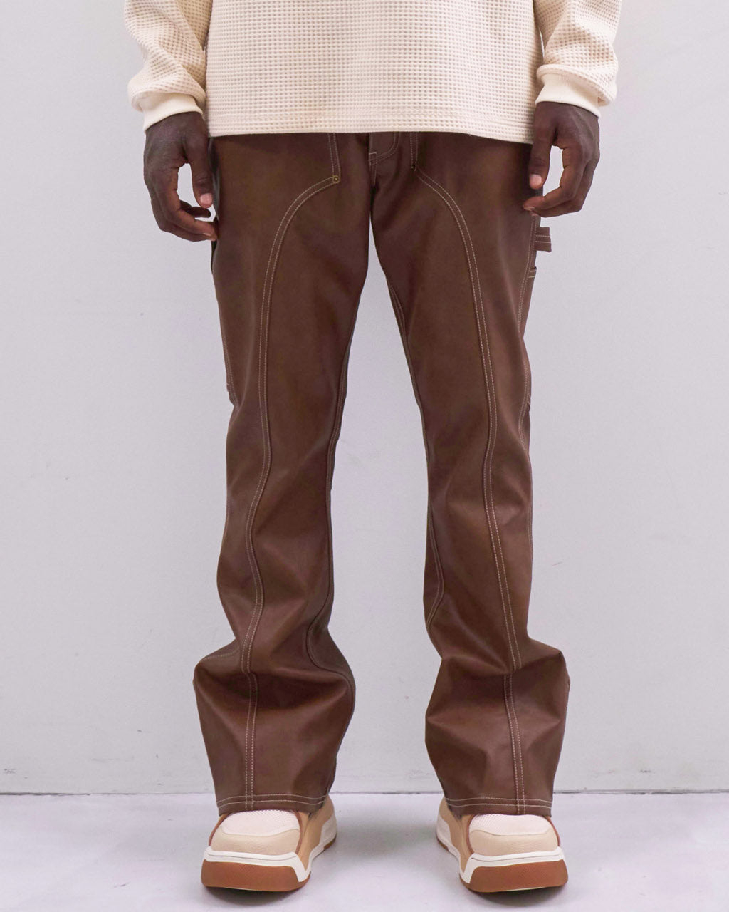 FAUX LEATHER HOLSTER PANTS - BROWN