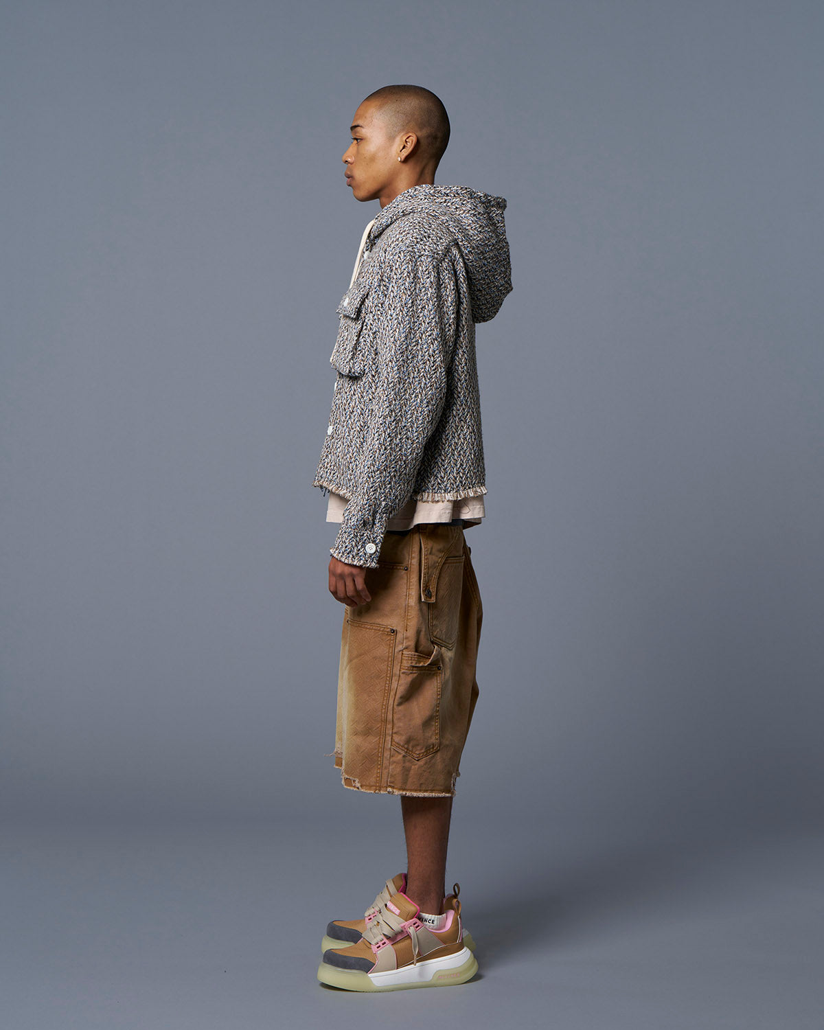 HERRINGBONE CROPPED HOODY - NAVY