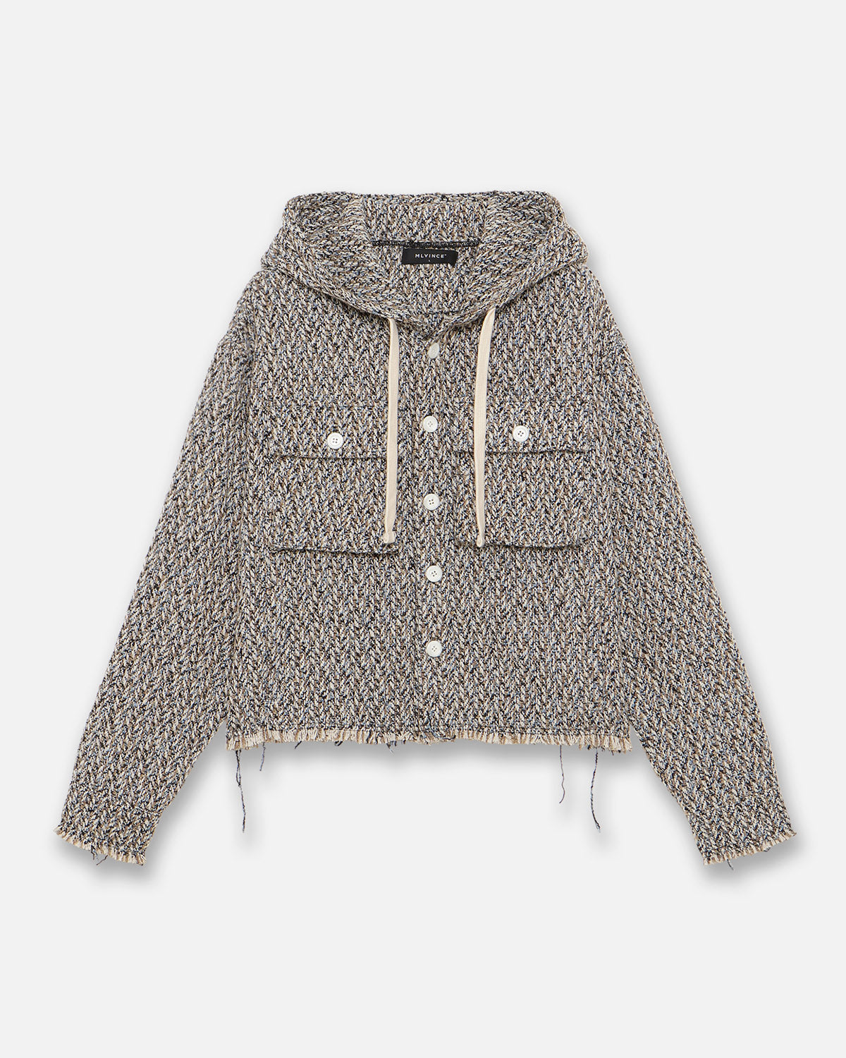 HERRINGBONE CROPPED HOODY - NAVY