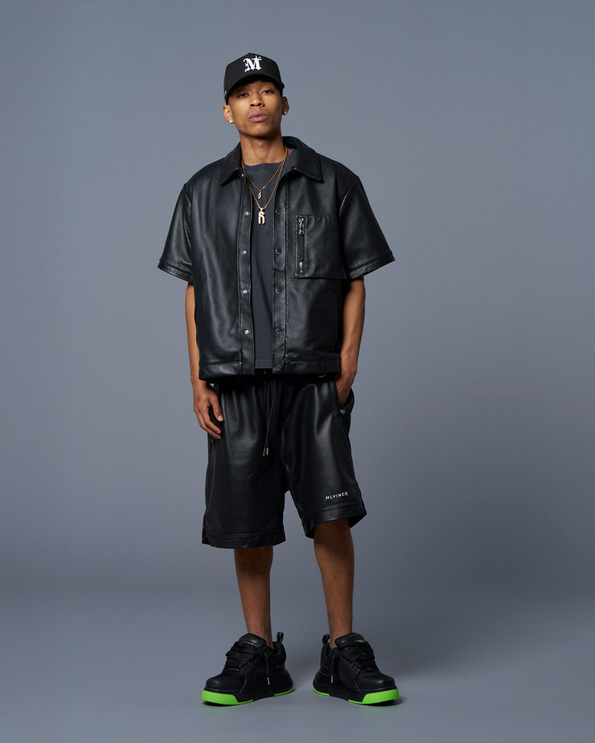 LEATHER S/S SHIRT - BLACK