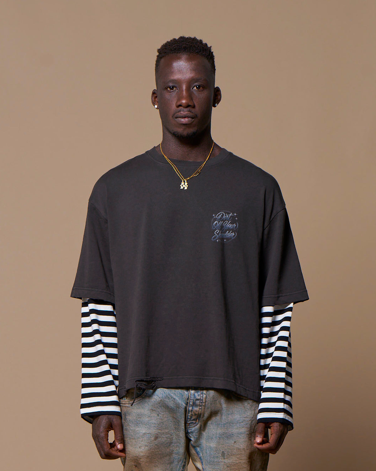 BKNY LAYERED LS TEE - WASHED BLACK