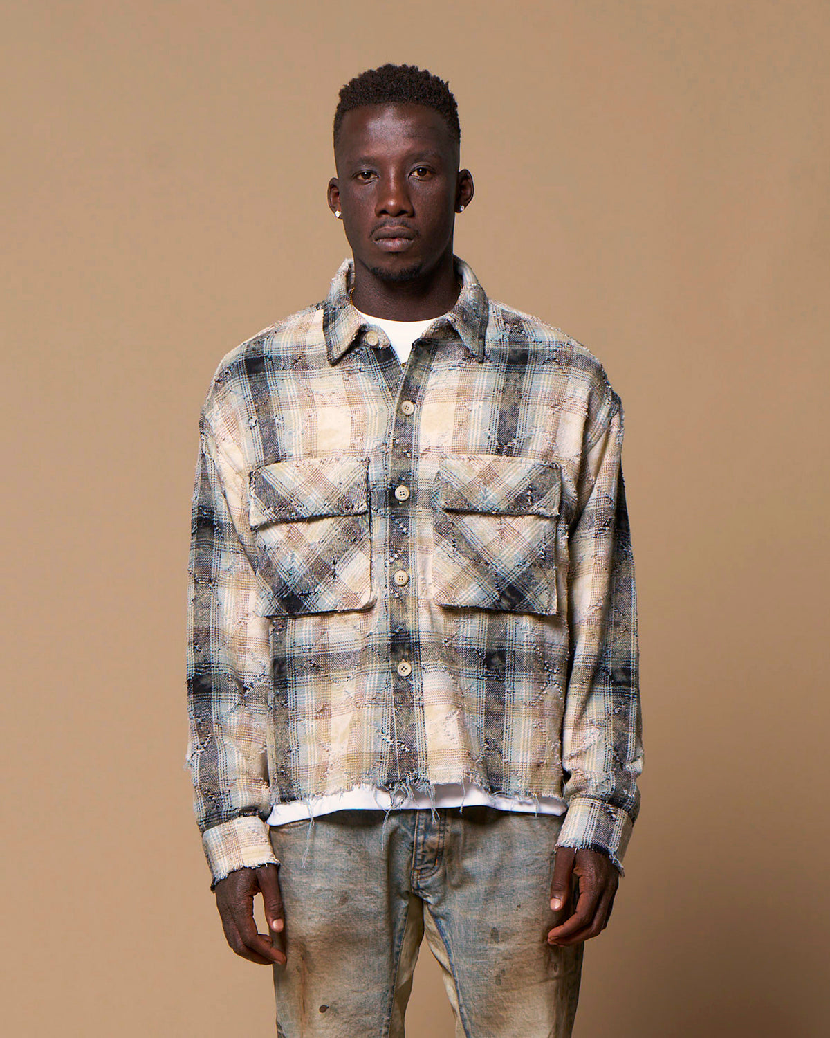 DISTRESSED CHECK SHIRTS - BLUE