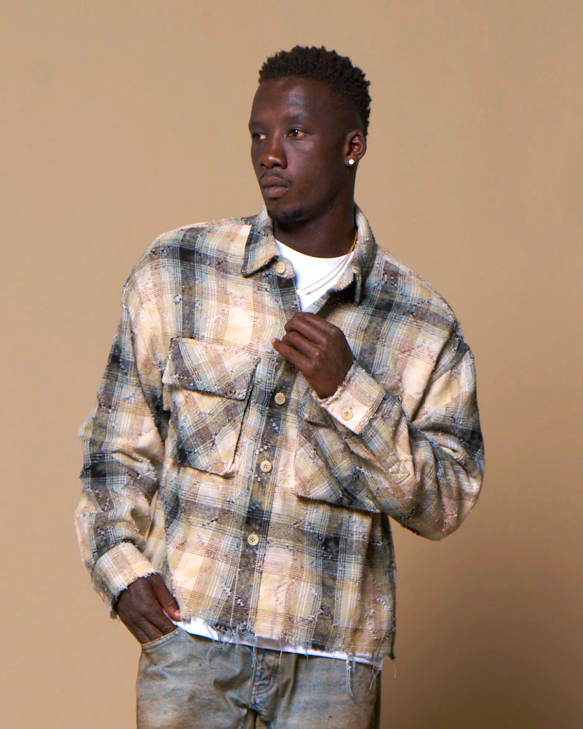 DISTRESSED CHECK SHIRTS - BLUE
