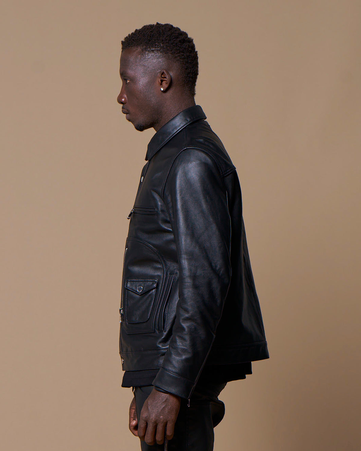 LEATHER BIKER SHIRT - BLACK