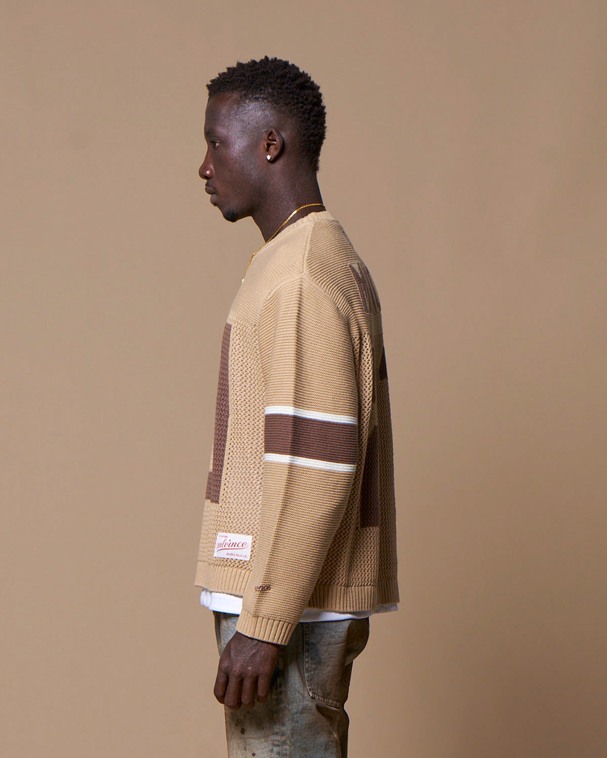 KNIT FOOTBALL TOP - BEIGE