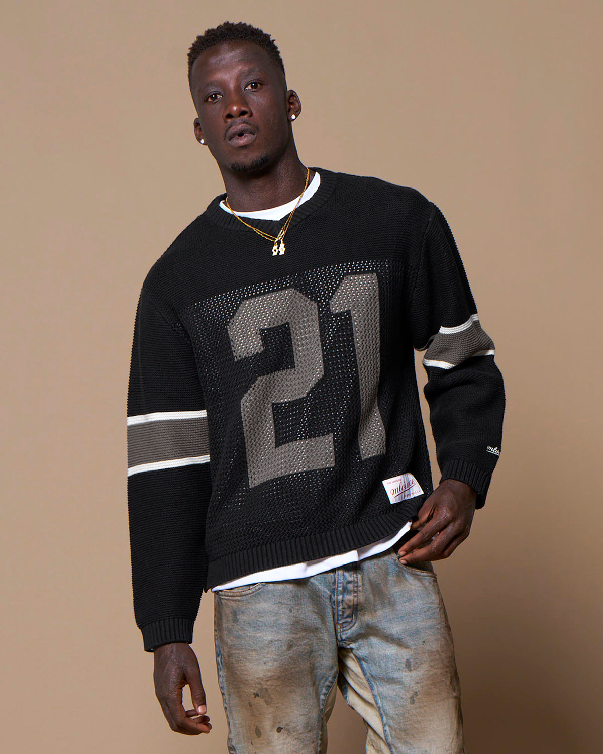 KNIT FOOTBALL TOP - BLACK