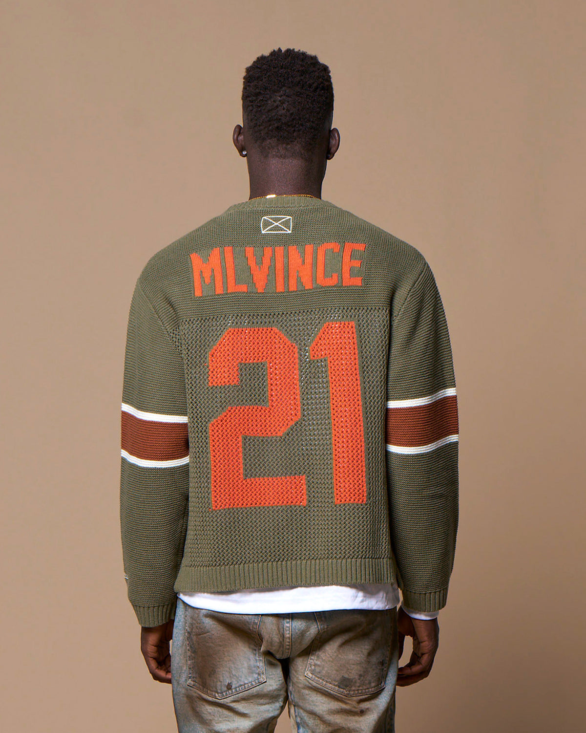 KNIT FOOTBALL TOP - OLIVE