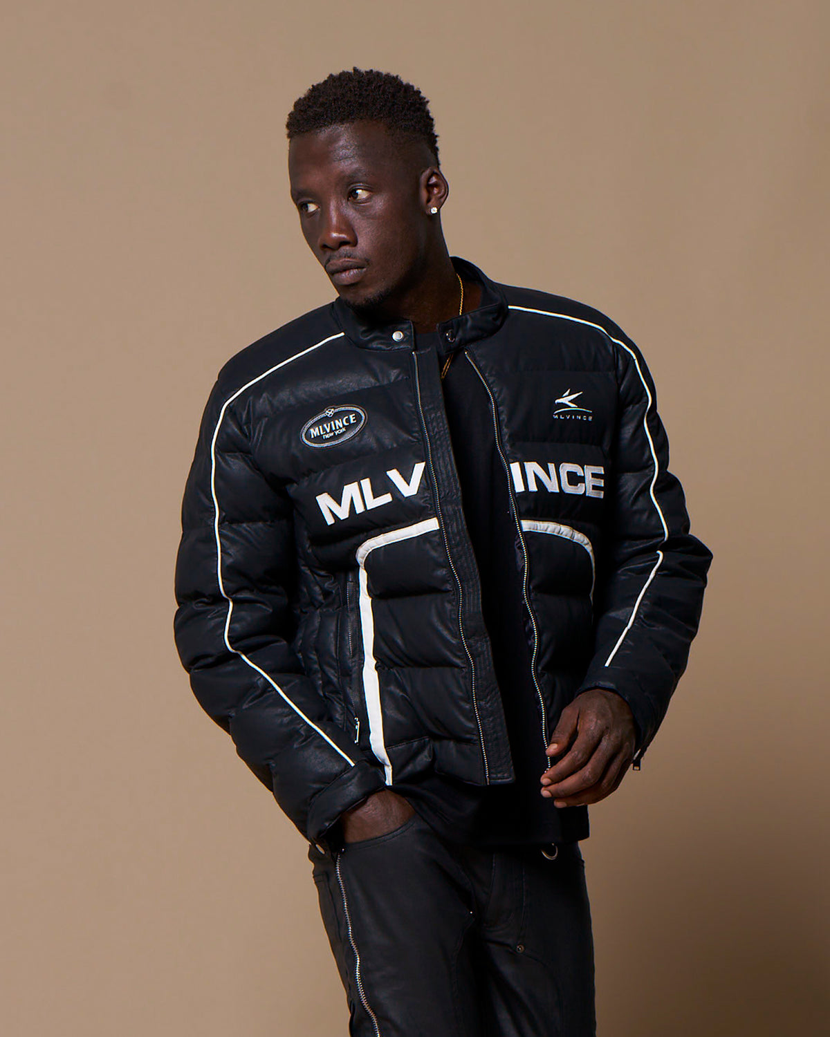 PUFFER BIKER JACKET - BLACK