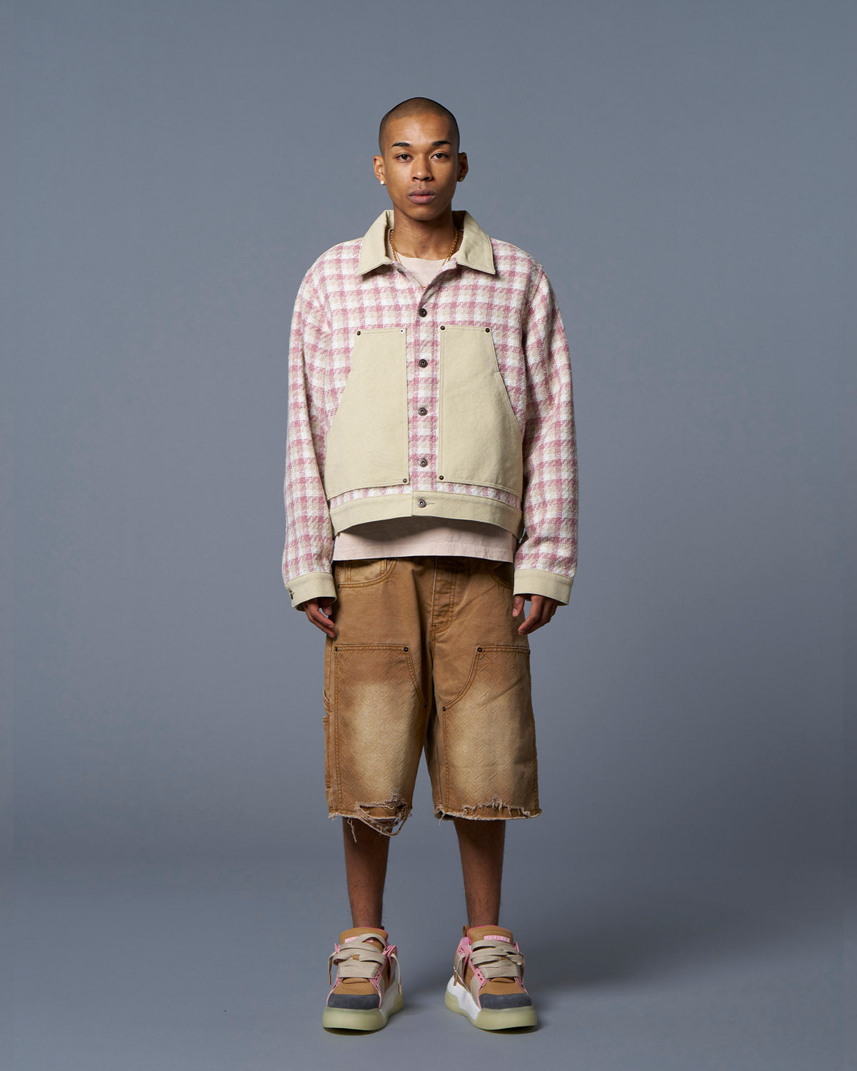 PAINTER CHECK TRUCKER JACKET - PINK