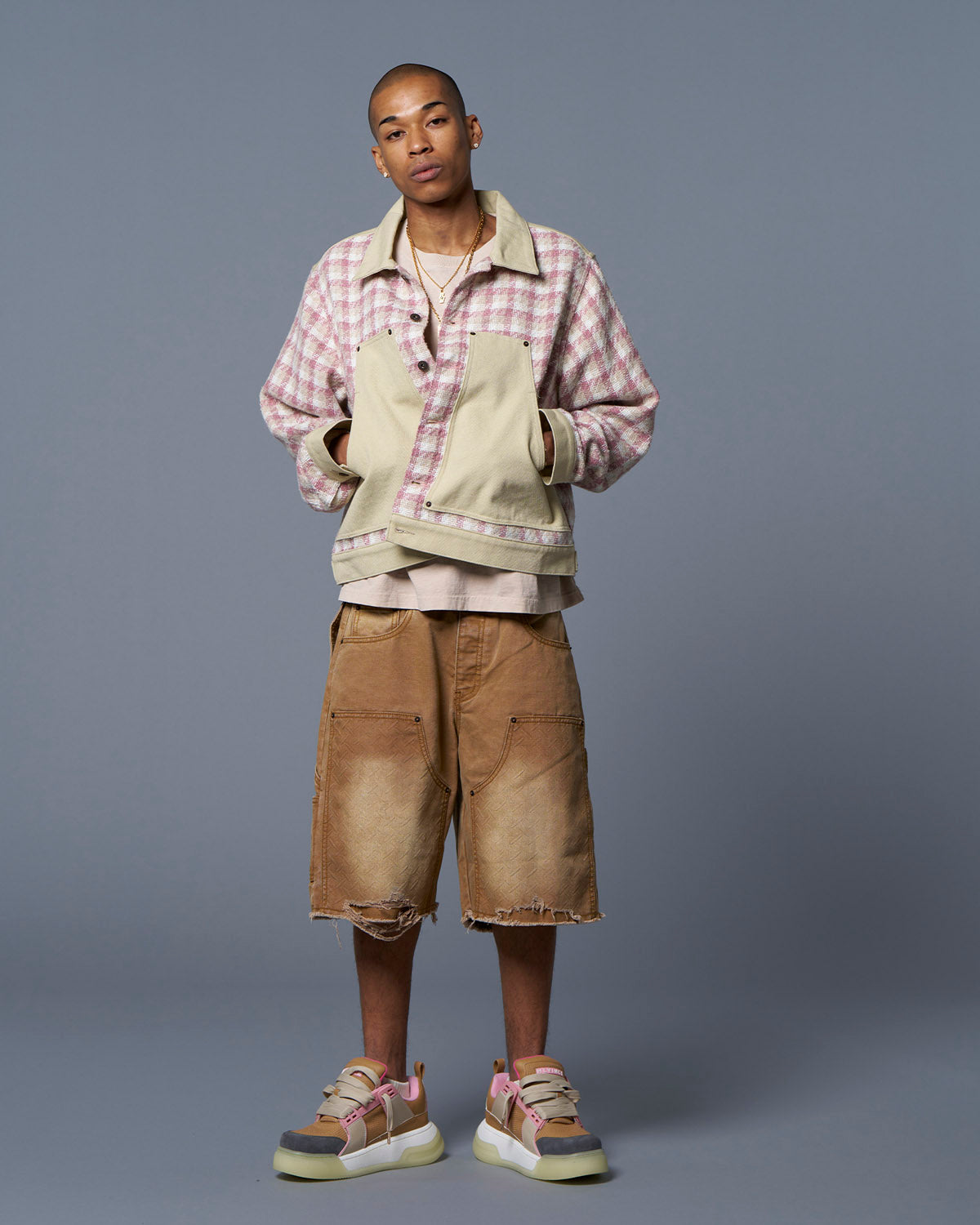 PAINTER CHECK TRUCKER JACKET - PINK