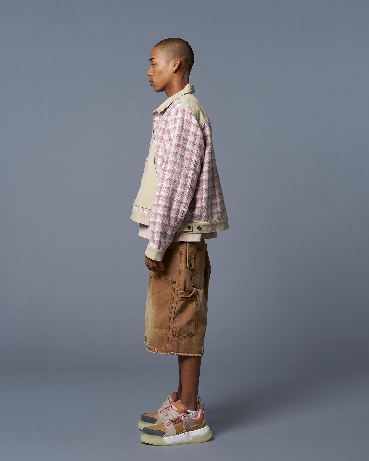PAINTER CHECK TRUCKER JACKET - PINK