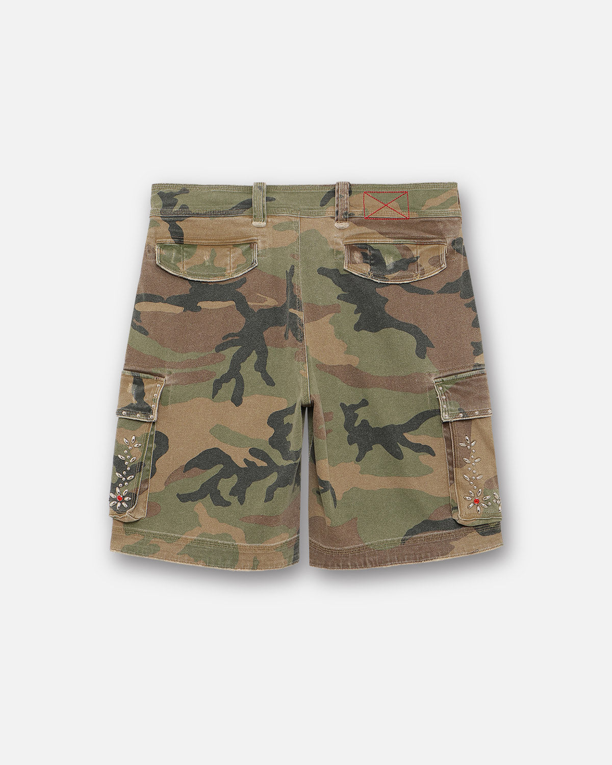 STUDDED MILITARY CARGO SHORTS - CAMO