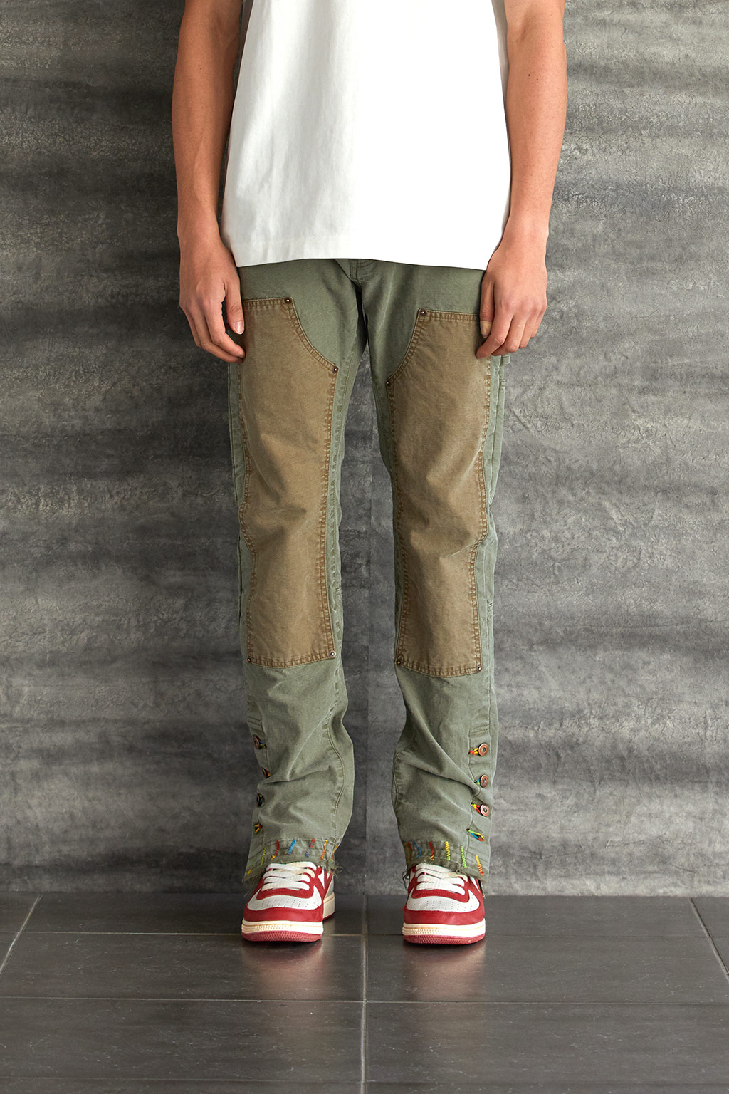 mlvince double knee pants 30 Oliveウエスト42cm - ワークパンツ