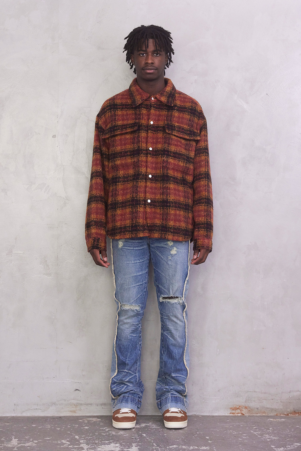 OVERSIZED CHECK JACKET - BROWN