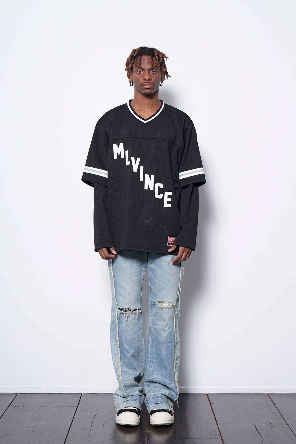 LAYERED L/S FOOTBALL SHIRT - BLACK