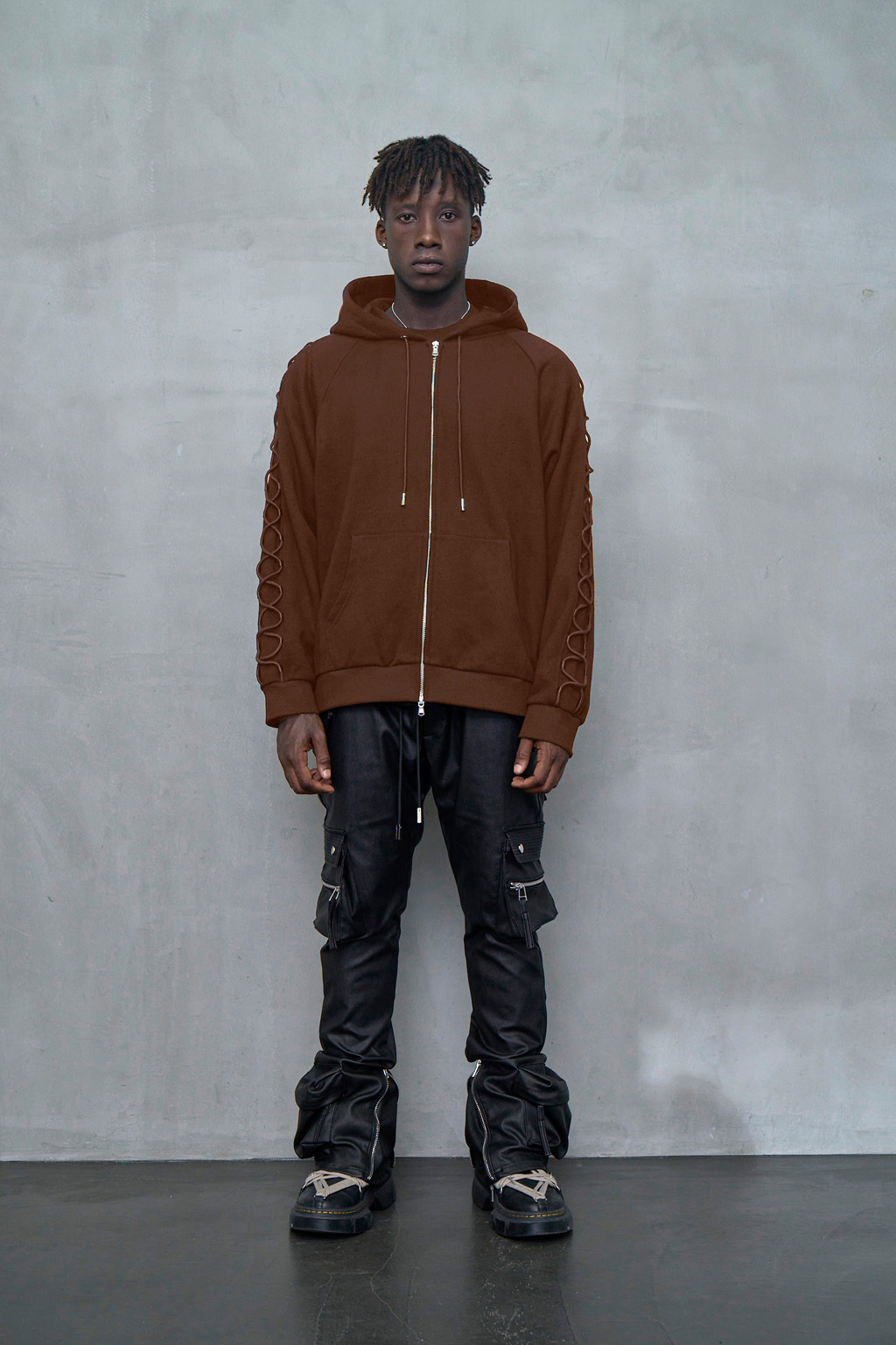 【MLVINCE】ZIP-UP DRESS SLEEVE HOODY ZIP-UP DRESS SLEEVE HOODY - BROWN - MLVINCE