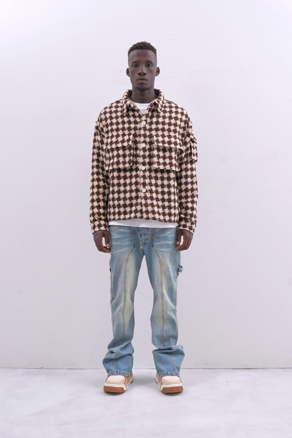 MLVINCE チェック柄ジャケット MILITARY CHECK JACKET - BROWN - MLVINCE