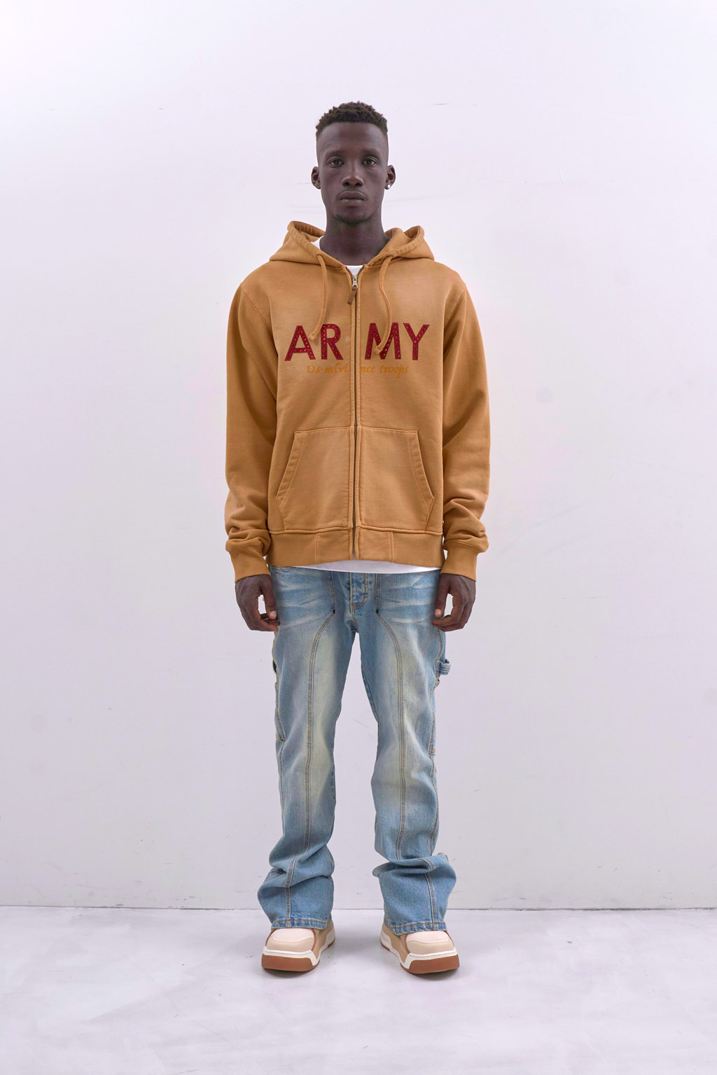 ARMY ZIP HOODY - BROWN - MLVINCE